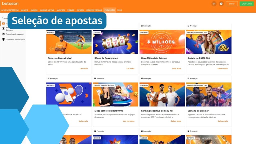 Seleção de apostas Betsson