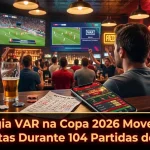 Sports bar with phone showing VAR betting action during World Cup.